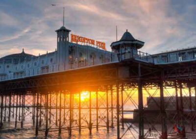 Brighton Pier at sunset with colorful skies